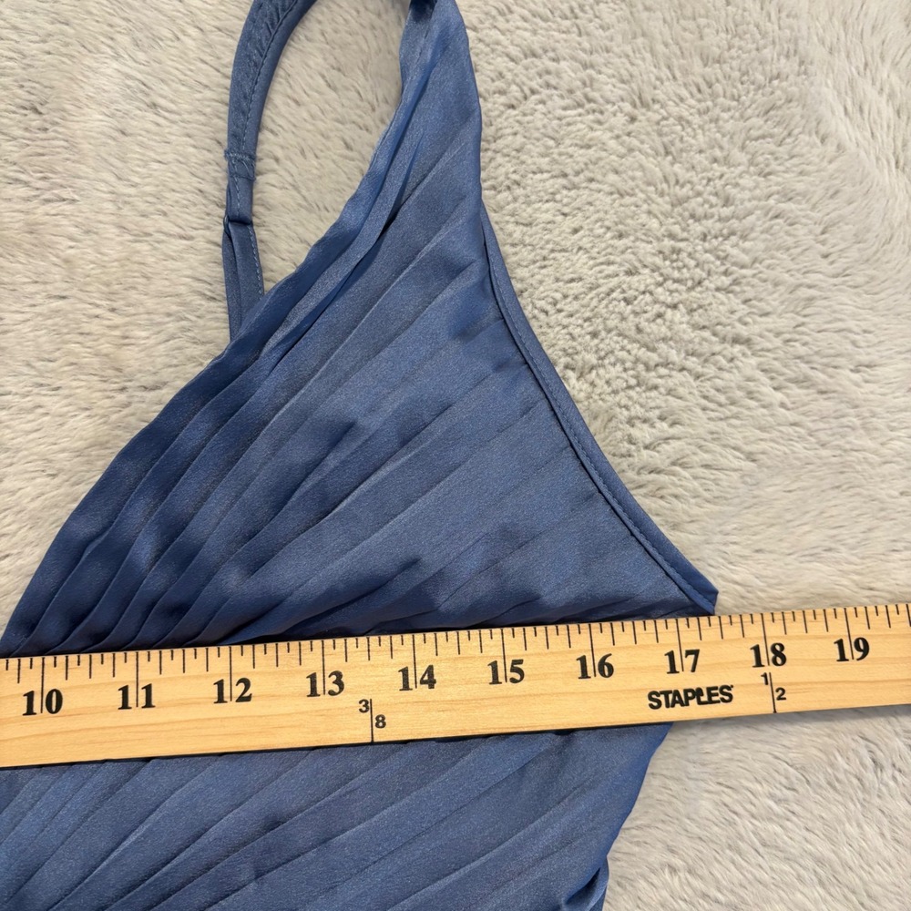 Abercrombie & Fitch Giselle‎ Pleat Mini Dress Blue Satin M Wedding Cocktail NWT - Picture 8 of 11